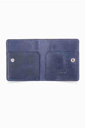 Guard Antik Lacivert Hakiki Deri Patlı Tasarım İkiye Katlı Model Kredi Kartlık // GRD260701WT1445