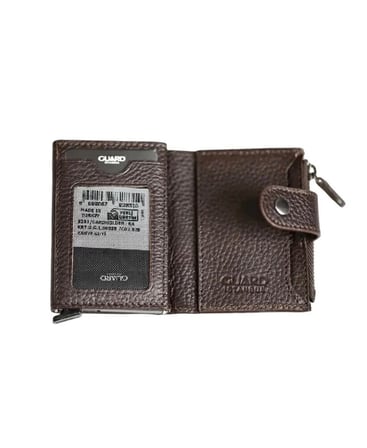 Guard Kahverengi Hakiki Deri Otomatik Mekanizmalı Patlı ve Fermuarlı  Kredi Kartlık /GRD260725WT1887