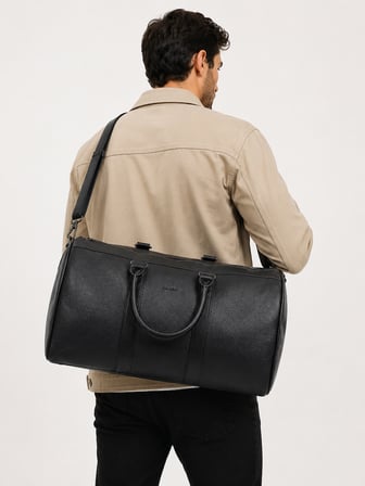Siyah Hakiki Deri Unisex Spor ve Seyahat Çantası El Valizi //  GRD260905WT1891