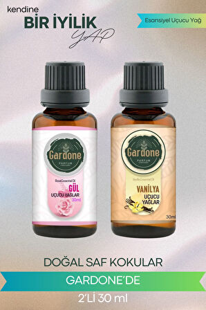 Gül + Vanilya (Oda Kokusu Aroma Terapi Buhurdanlık/Difüzör Yağı) Set 2 Adet x 30 ml