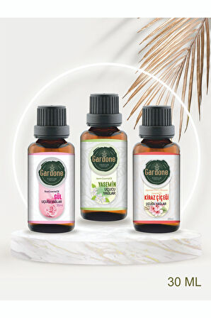 Gül + Yasemin + Kiraz Çiçeği (Oda Kokusu Aroma Terapi Buhurdanlık/Difüzör Yağı) 3 Adet x 30 ml
