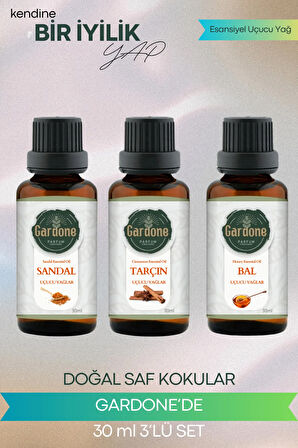 Sandal + Tarçın + Bal (Oda Kokusu Aroma Terapi Buhurdanlık/Difüzör Yağı) 3 Adet x 30 ml