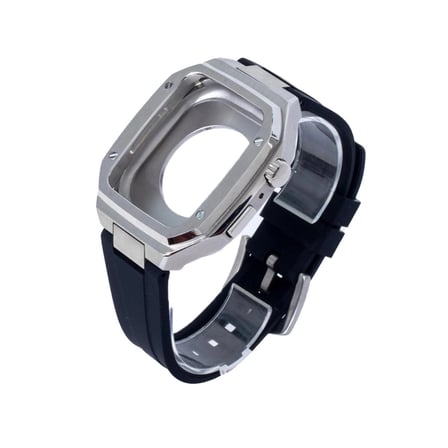 Apple Watch 44mm Kr402 Metal Kasa Silikon Kordon - Gümüş