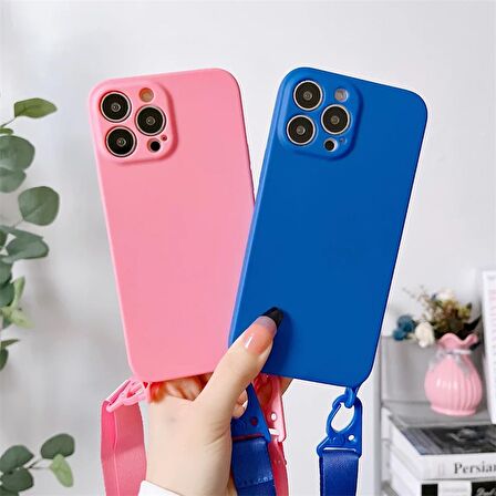"New" Color Series - Iphone 11 Koyu Yeşil Askılı Telefon Kılıfı Seti - Silikon - Kamera Korumalı