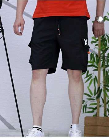 Gardolap Vıp Giyim Erkek Paraşüt Kumaş Kargo Cepli Xxx Baskılı Rahat Kalıp Diz Üstü Şort