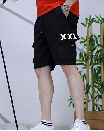 Gardolap Vıp Giyim Erkek Paraşüt Kumaş Kargo Cepli Xxx Baskılı Rahat Kalıp Diz Üstü Şort