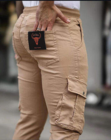 Erkek Slim Fit Full Likralı Bel ve Paça Lastikli Kargo Cep Pantolon