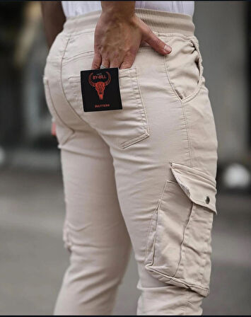 Erkek Slim Fit Full Likralı Bel ve Paça Lastikli Kargo Cep Pantolon