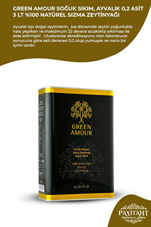 Green Amour Soğuk Sıkım, Ayvalık 0,2 Asit 3LT %100 Natürel Sızma Zeytinyağı