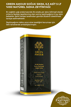 Green Amour Soğuk Sıkım 0,3 Asit 5LT %100 Natürel Sızma Zeytinyağı