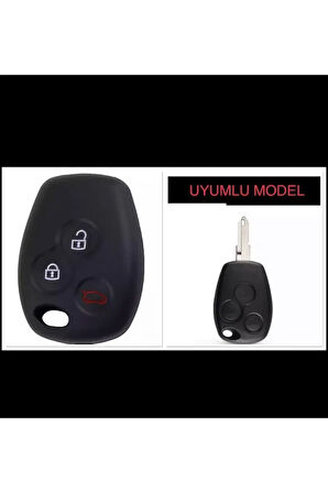 Clio Kangoo Megane Modus Laguna Scenic Silikon Anahtar Koruma Kılıfı Siyah Renk 3 Tuşlu