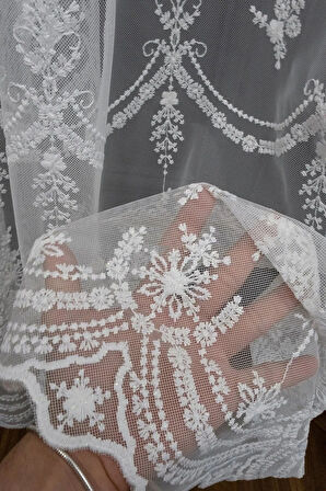 Grek Serpme Nakışlı Tasarım Zarif Yeni Moda Desen 2 Kat Pileli Tül Perde