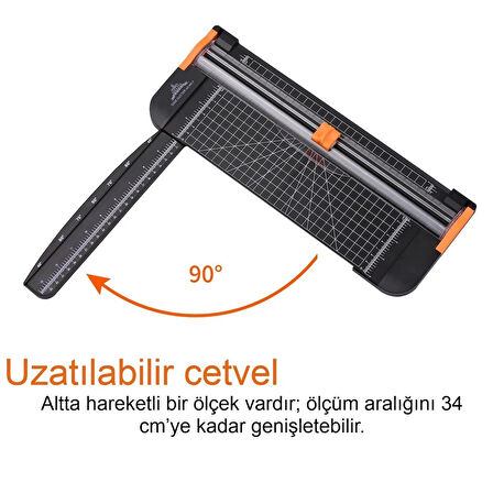 Giyotin kağıt kesici, güvenlik bıçaklı çift yönlü kesim, sağlam plastik yan cetvel çok amaçlı, ofis