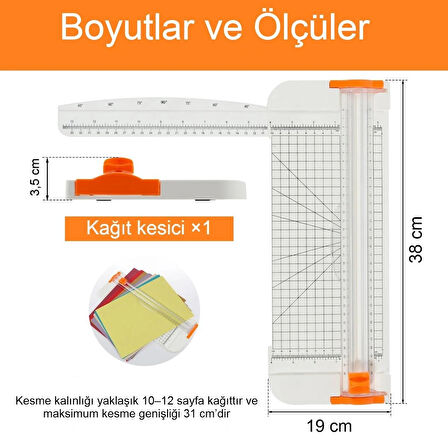 Giyotin kağıt kesici, güvenlik bıçaklı çift yönlü kesim, sağlam plastik yan cetvel çok amaçlı, ofis
