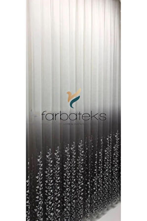 Gri Etek Ucu Papatya Desenli Renk Geçişli 2 Kat Pileli Tül Perde