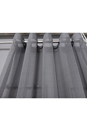 Gri File Rustik Tül Perdesi Kuşgözü Perde Rustik Tül Perde