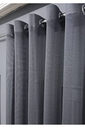 Gri File Rustik Tül Perdesi Kuşgözü Perde Rustik Tül Perde