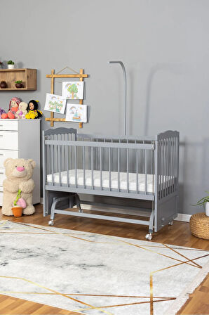 Ahşap Beşik Anne Yanı Beşik Gri 60x120 - Uyku Setsiz Tek Yataklı Tekerlekli