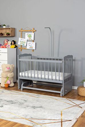 Ahşap Beşik Anne Yanı Beşik Gri 60x120 - Uyku Setsiz Tek Yataklı