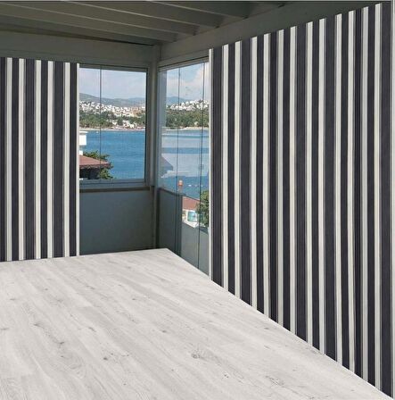 Ceylan Home Balkon Perdesi Gri Beyaz Çizgili 375x250