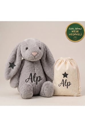 Kişiye Özel İsimli Peluş Oyuncak Tavşan - Kese Hediyeli - Doğum Günü Hediyesi - Kişiselleştirilebilir Çocuk Bebek Hediyesi - Anneler Günü - Yeni Doğum Hediyesi -