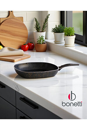 28 cm Siyah Granit Grill Tava | Yapışmaz Yüzey | Kare Izgara Tava