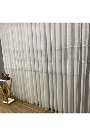 Milano Gri Gümüş Ara Bantlı Yeni Tasarım 2Kat Pileli Tül Perde