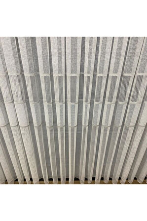 Milano Gri Gümüş Ara Bantlı Yeni Tasarım 3Kat Pileli Tül Perde