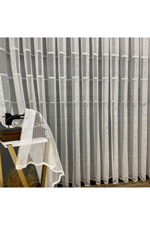 Milano Gri Gümüş Ara Bantlı Yeni Tasarım 3Kat Pileli Tül Perde