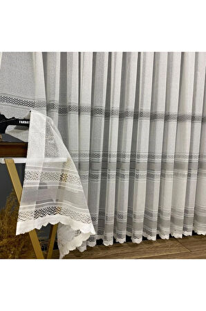 Paris Gri Gümüş Ara Bantlı Yeni Tasarım 2Kat Pileli Tül Perde