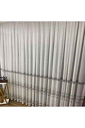 Paris Gri Gümüş Ara Bantlı Yeni Tasarım 3Kat Pileli Tül Perde