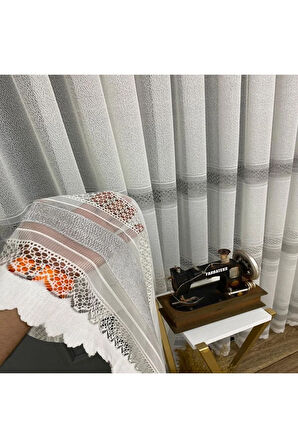 Paris Gri Gümüş Ara Bantlı Yeni Tasarım 3Kat Pileli Tül Perde