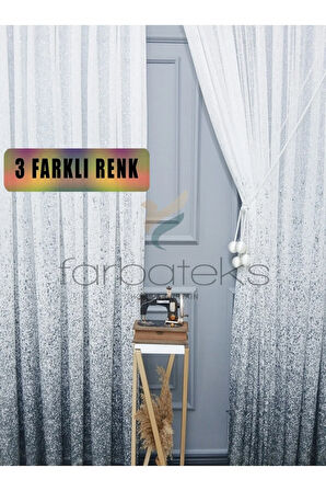 Yeni Tasarım Gri Antrasit Füme Serpinti Tül Ve Sağ/Sol Takım Tül Fon Perde