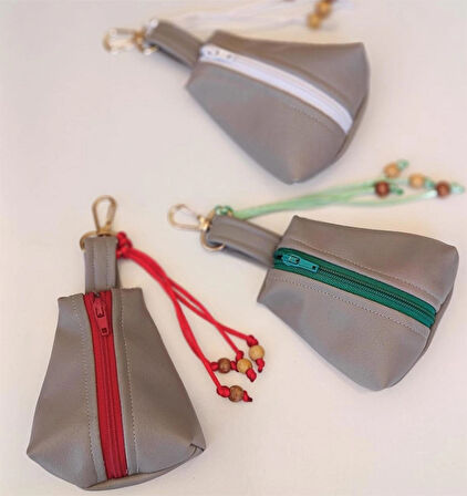 3 ADET MİNİ CÜZDAN & ANAHTARLIK GRİ SUNİ DERİ Karışık Renkli