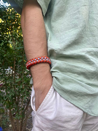 PARACORD BİLEKLİK GRİ-TURUNCU SHARK MODELİ