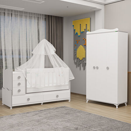 Garaj Home Melina Yıldız 3 Kapaklı Dolap Takım + Yatak + Uyku Seti - Gri-