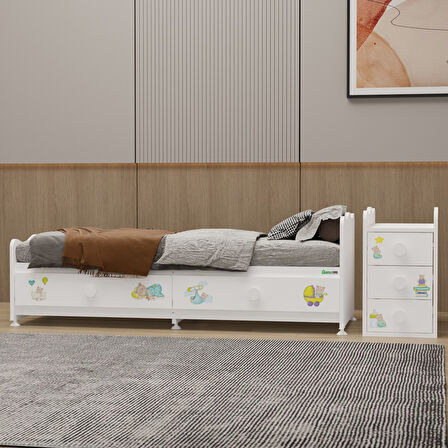 Garaj Home Melina Yıldız 4 Kapaklı Dolap Takım + Yatak + Uyku Seti - Ayıcık-