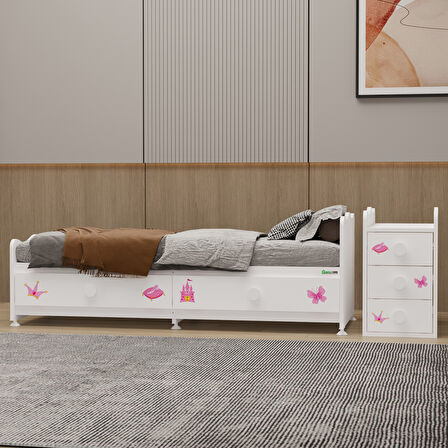 Garaj Home Melina MDF Çıtalı Beşik ve Şifonyer + Yatak + Uyku Seti-Prenses-