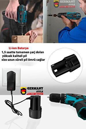 Germany Style Grm99880VFX Titanium Series 1500 mAH Sjs Çift Metal Şanzıman Çift Akülü Şarjlı Vidalam