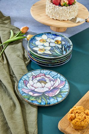 6’lı Çiçek Desenli Servis Tabağı Seti (27 CM) Yemek, Pasta ve Tatlı Tabağı