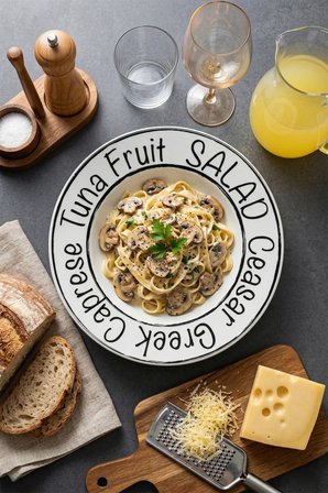 Modern Salata ve Makarna Tabağı (26 CM) – Dekoratif Yazılı Salata veya Makarna Kasesi