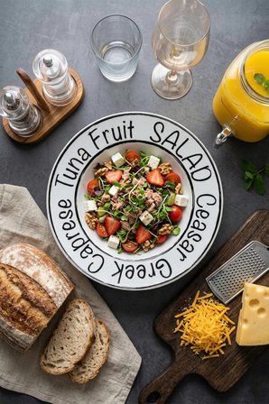 Modern Salata ve Makarna Tabağı (26 CM) – Dekoratif Yazılı Salata veya Makarna Kasesi