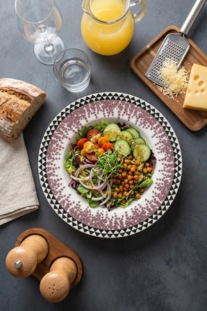 Lavanta Desenli Şık Salata ve Makarna Kasesi (26 CM), Salata Kasesi, Derin Sunum Tabağı