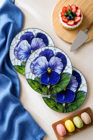Mor Çiçek Desenli (6 Adet 27 CM) Servis Tabağı, Modern Şık Kahvaltı Sunum Tabağı