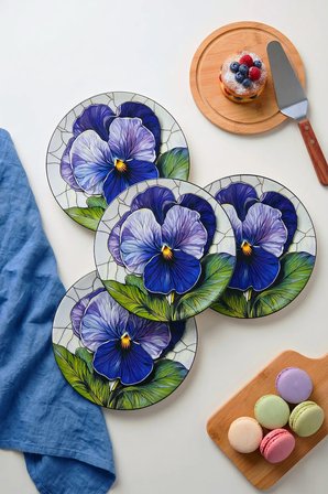 Mor Çiçek Desenli (6 Adet 27 CM) Servis Tabağı, Modern Şık Kahvaltı Sunum Tabağı