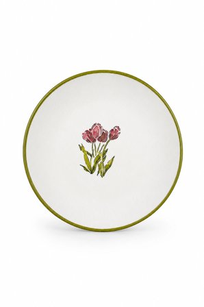 6'lı Yeşil Kenarlı Modern Çiçek Desenli 20 CM Pasta, Tatlı Tabağı Seti -  Kahvaltı Sunum Tabağı
