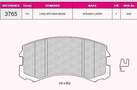 Grap 93765 Ön Fren Balatası Mitsubishi Lancer 03-07 5830207A00