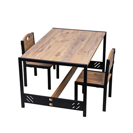 Çocuk Aktivite Etkinlik Masası -Çift Kişilik Çalışma Masası - MDF - Ceviz - Metal
