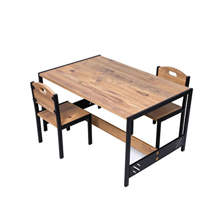 Çocuk Aktivite Etkinlik Masası -Çift Kişilik Çalışma Masası - MDF - Ceviz - Metal