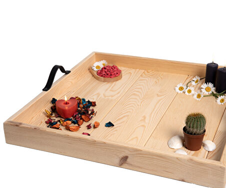 Dekoratif Tepsi - El yapımı Sunum Tepsisi - 60x60cm - Massif Çam Ahşap